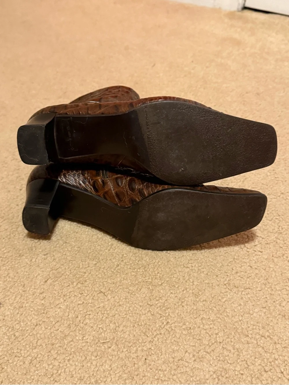 Peter Kaiser Brown Croc Embossed Leather Ankle Boots Side Zip